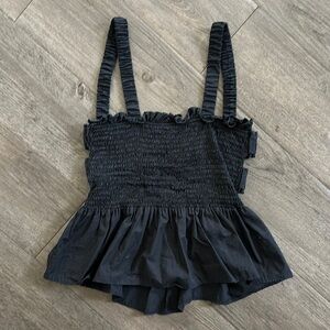 Topshop Black Smocked Ruffled Tank Top